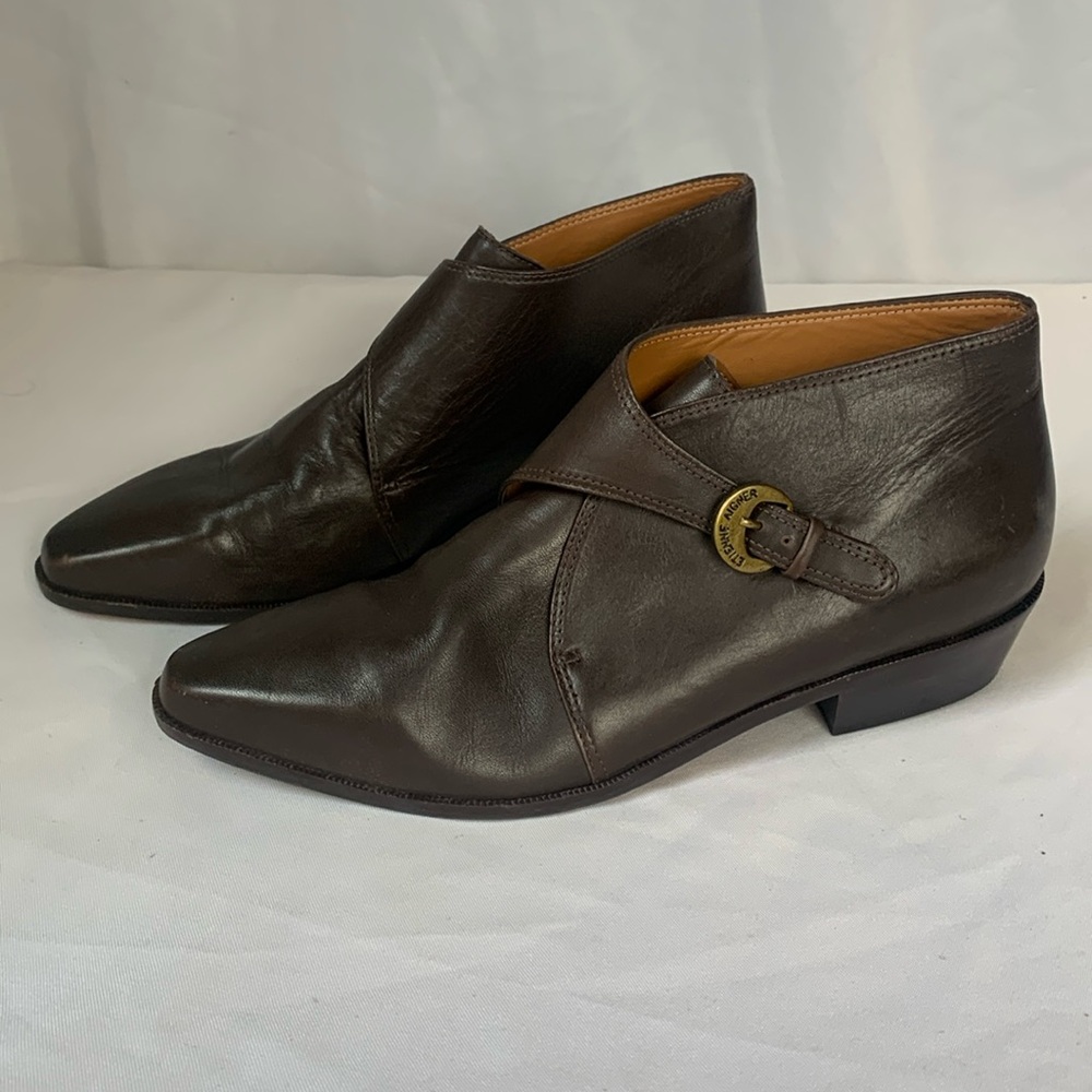 Etienne Aigner Women's Brown Leather Buckle Ankle Dress Boots Vintage  Size 8